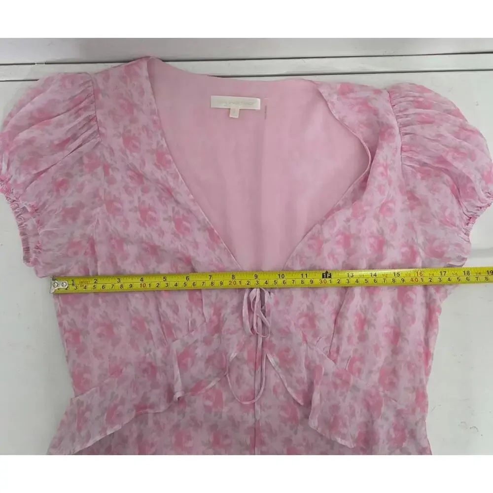 LoveShackFancy Lillian Dress Rose Patch  Floral Puff Sleeve Size 6_5